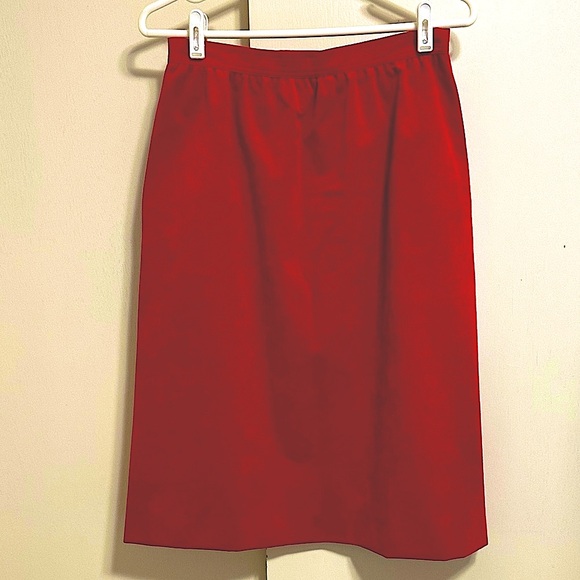 NEW VINTAGE Cherry Red Faux Suede Coat Straight Skirt Zipper 2 pc Jacket Suit 12 - Picture 5 of 14